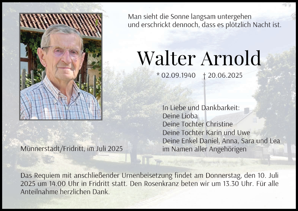  Traueranzeige für Walter Arnold vom 05.07.2025 aus MGO