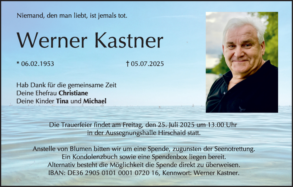  Traueranzeige für Werner Kastner vom 19.07.2025 aus MGO