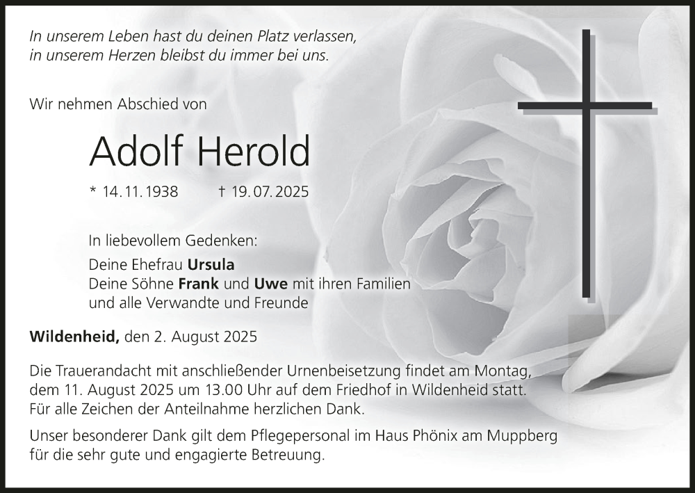  Traueranzeige für Adolf Herold vom 02.08.2025 aus MGO