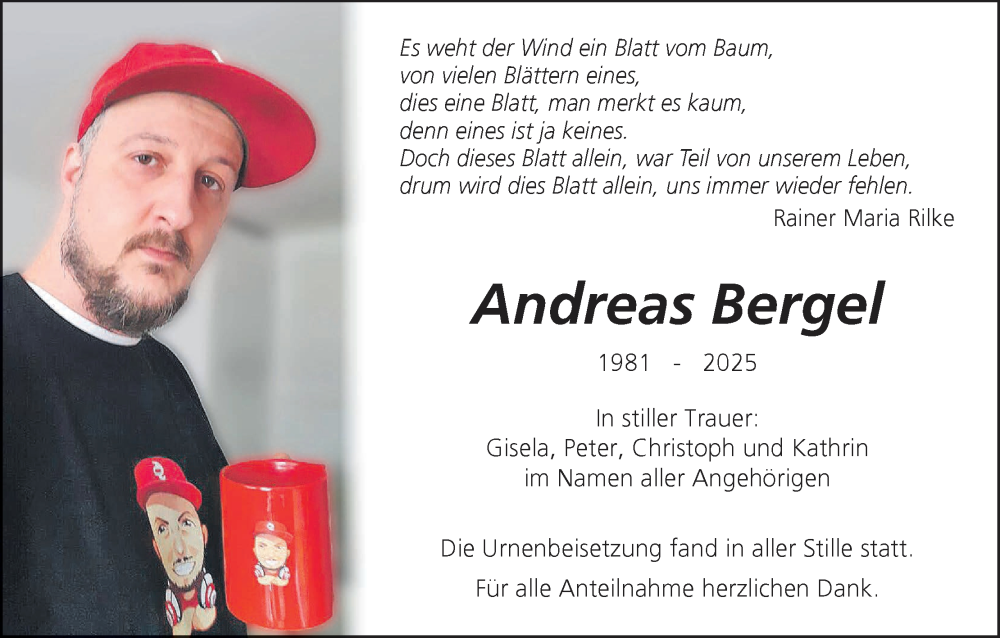  Traueranzeige für Andreas Bergel vom 23.08.2025 aus MGO