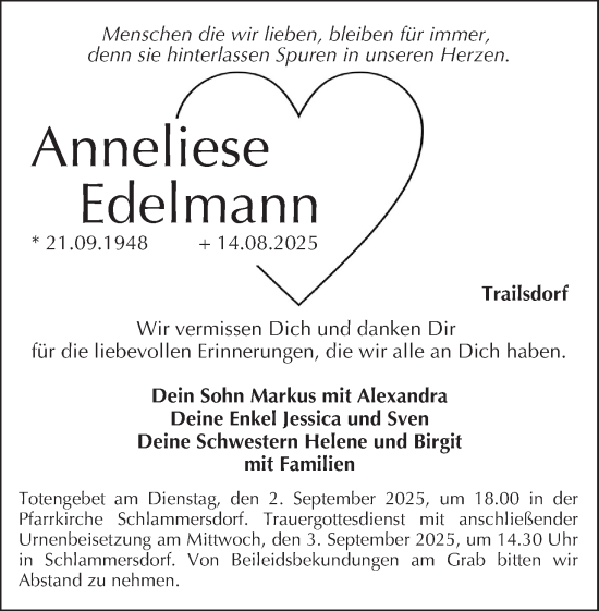 Anzeige von Anneliese Edelmann von MGO