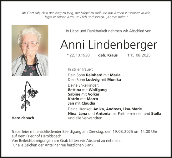 Anzeige von Anni Lindenberger von MGO