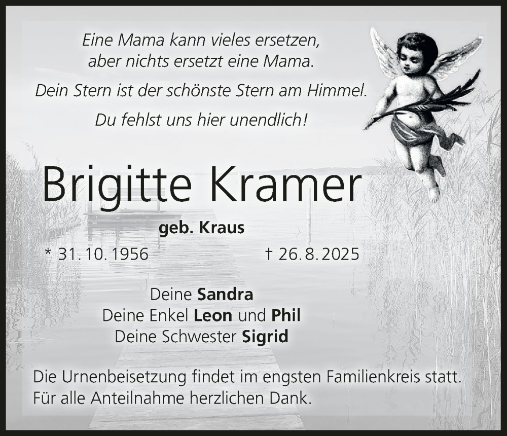 Traueranzeige für Brigitte Kramer vom 30.08.2025 aus MGO