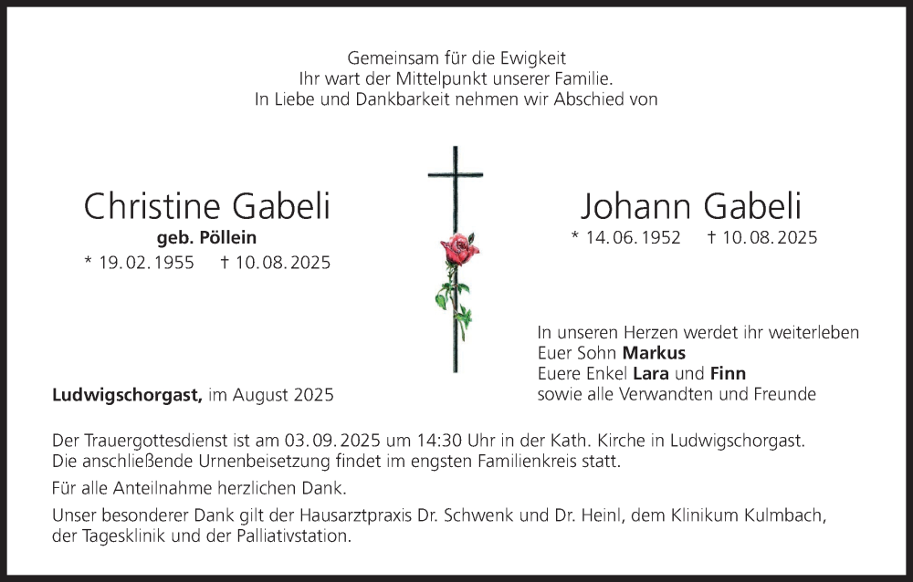  Traueranzeige für Christine Gabel vom 30.08.2025 aus MGO
