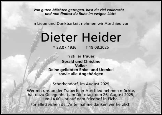 Anzeige von Dieter Heider von MGO