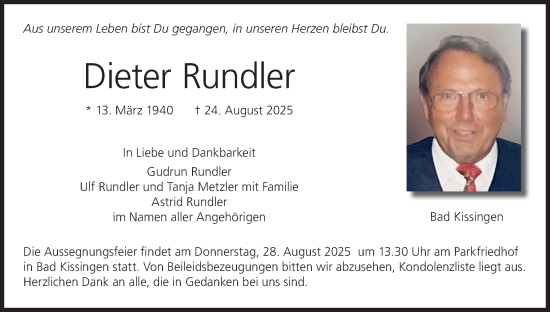 Anzeige von Dieter Rundler von MGO