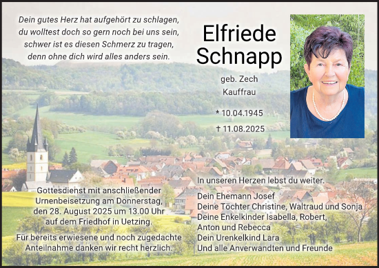 Anzeige von Elfriede Schnapp von MGO