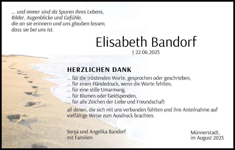  Traueranzeige für Elisabeth Bandorf vom 30.08.2025 aus MGO