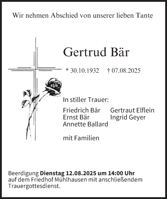 Anzeige von Gertrud Bär von MGO