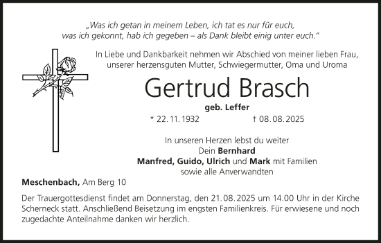 Anzeige von Gertrud Brasch von MGO
