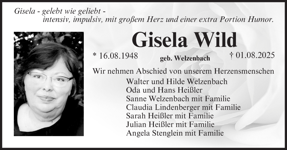  Traueranzeige für Gisela Wild vom 09.08.2025 aus MGO