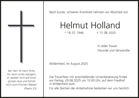Anzeige von Helmut Holland von MGO