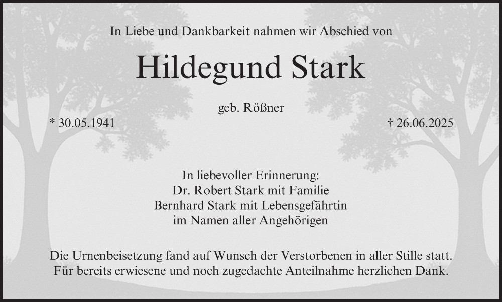  Traueranzeige für Hildegund Stark vom 23.08.2025 aus MGO