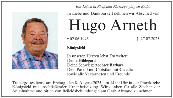 Anzeige von Hugo Arneth von MGO