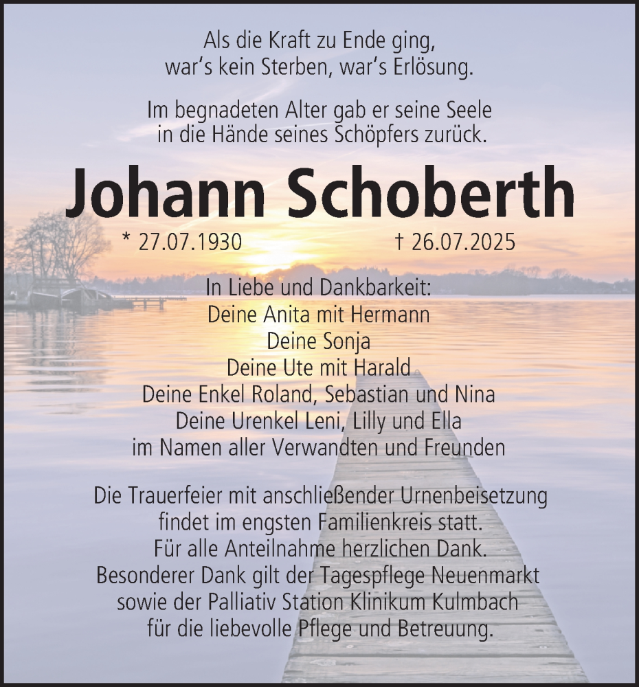  Traueranzeige für Johann Schoberth vom 02.08.2025 aus MGO