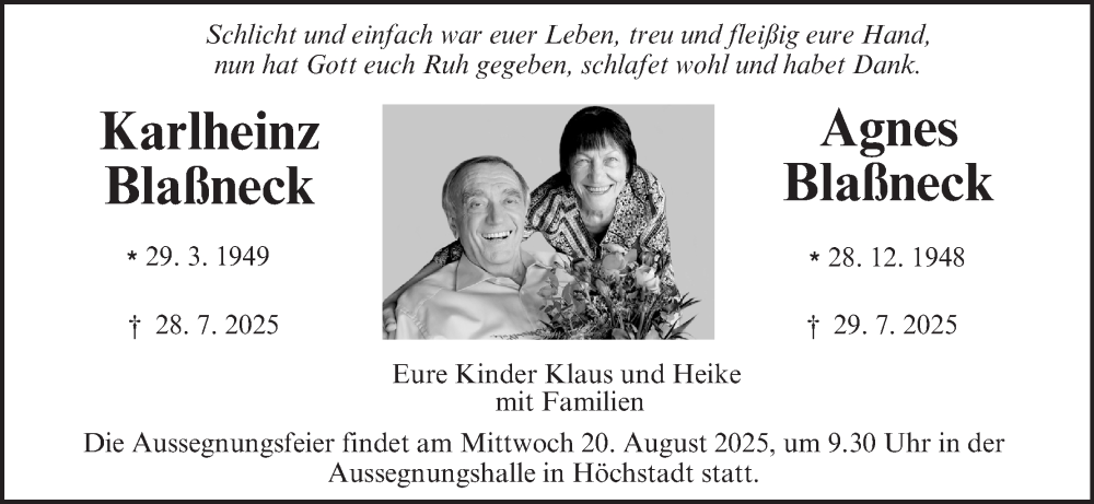  Traueranzeige für Karlheinz Blaßneck vom 16.08.2025 aus MGO