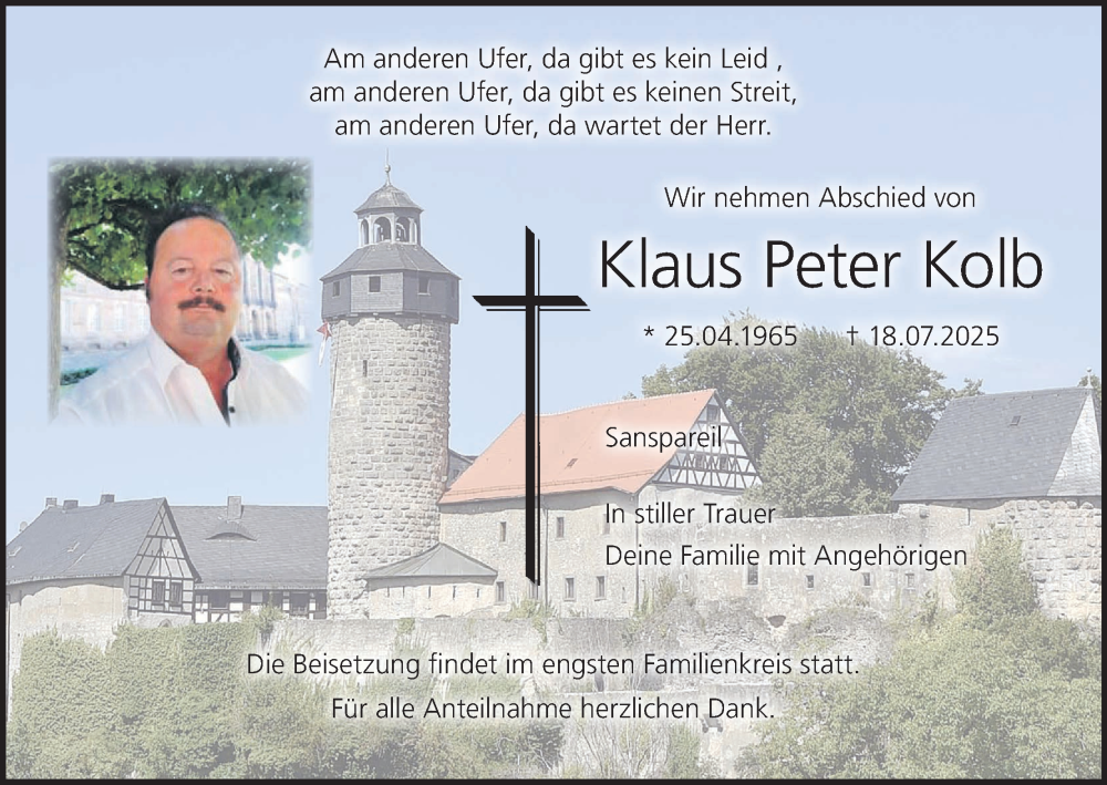  Traueranzeige für Klaus Peter Kolb vom 23.08.2025 aus MGO