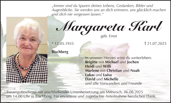 Anzeige von Margareta Karl von MGO