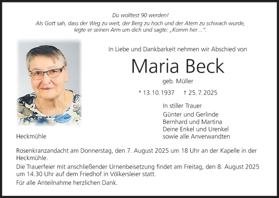 Anzeige von Maria Beck von MGO