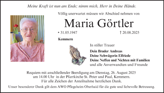 Anzeige von Maria Görtler von MGO