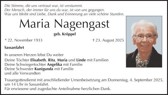 Anzeige von Maria Nagengast von MGO