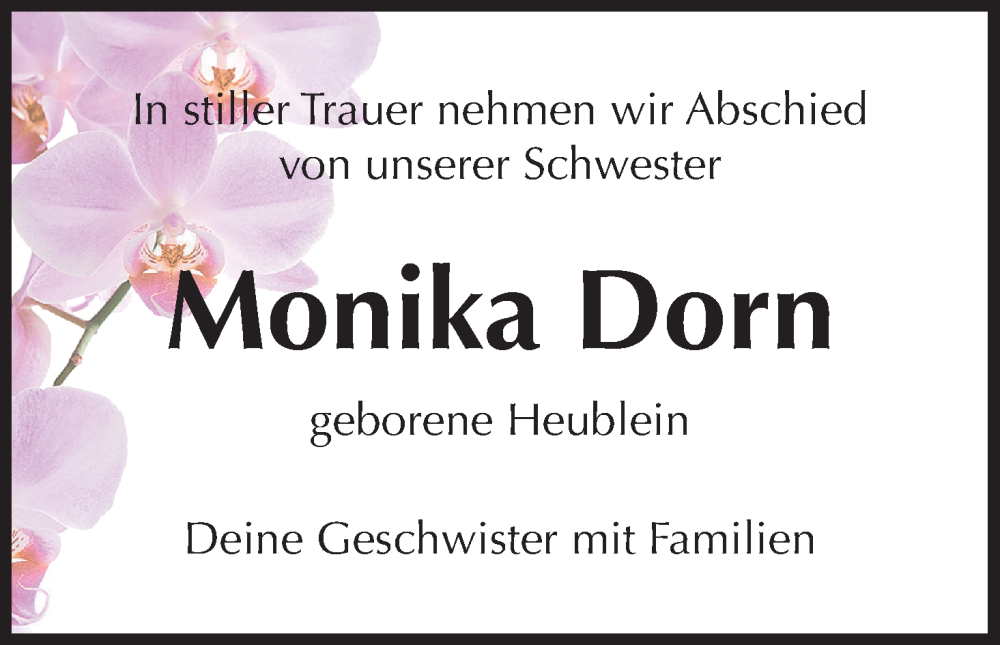  Traueranzeige für Monika Dorn vom 06.08.2025 aus MGO
