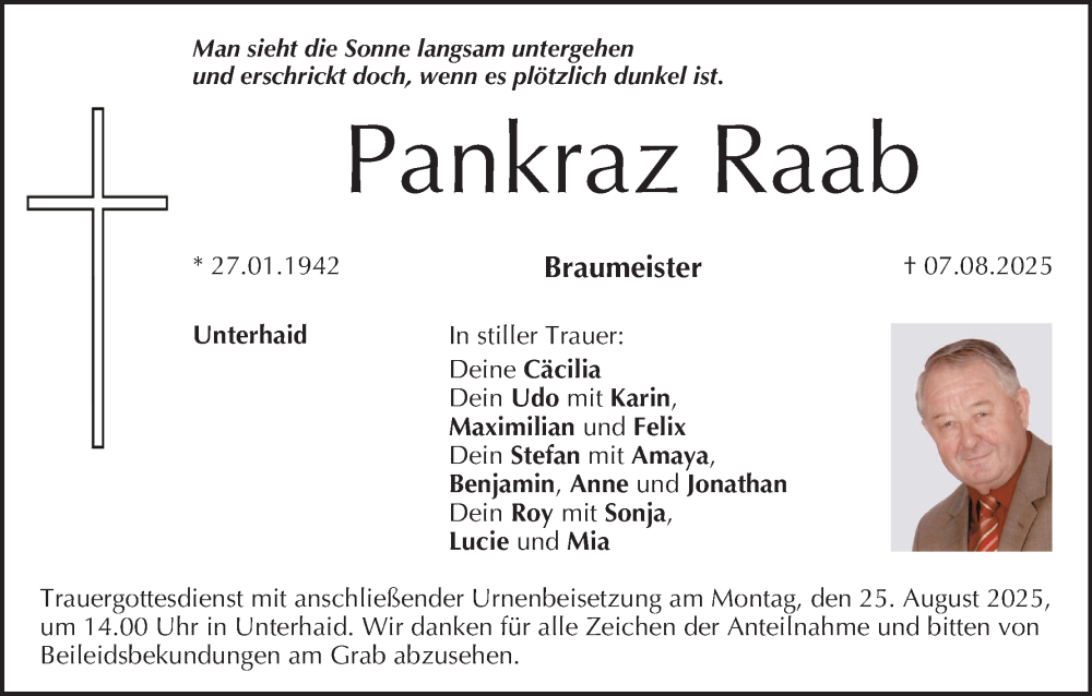  Traueranzeige für Pankraz Raab vom 16.08.2025 aus MGO
