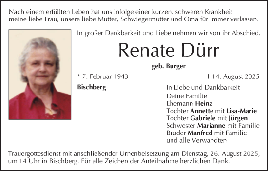 Anzeige von Renate Dürr von MGO