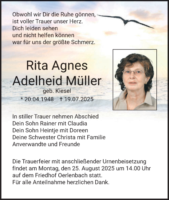 Anzeige von Rita Agnes Adelheid Müller von MGO
