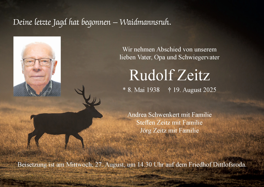  Traueranzeige für Rudolf Zeitz vom 23.08.2025 aus MGO