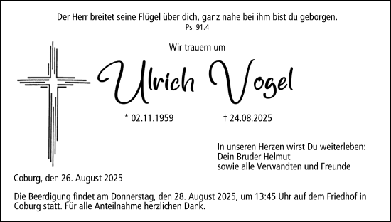 Anzeige von Urlich Vogel von MGO