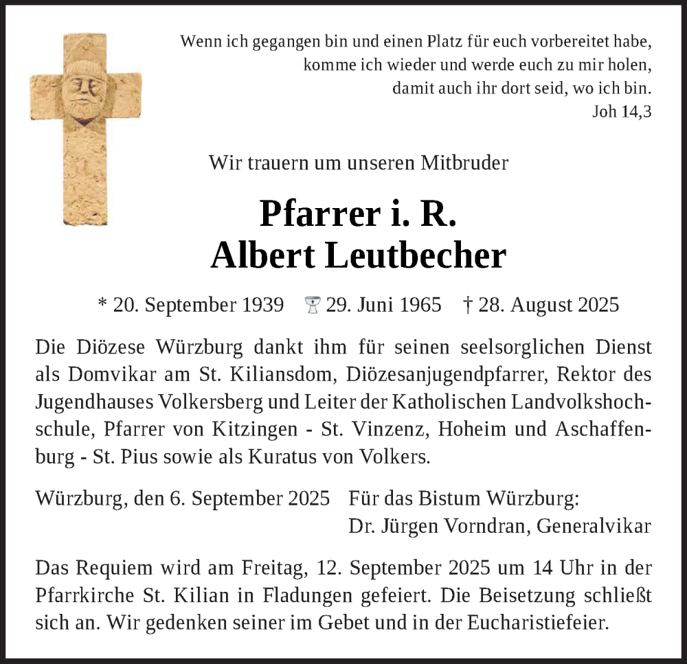  Traueranzeige für Albert Leutbecher vom 06.09.2025 aus MGO