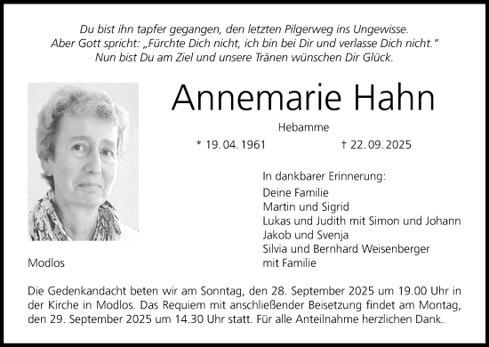 Anzeige von Annemarie Hahn von MGO