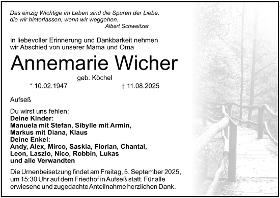 Anzeige von Annemarie Wicher von MGO