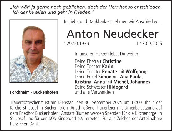 Anzeige von Anton Neudecker von MGO