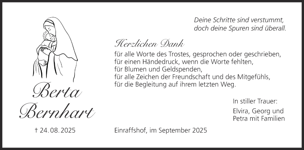  Traueranzeige für Berta Bernhart vom 20.09.2025 aus MGO