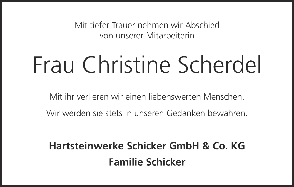  Traueranzeige für Christine Scherdel vom 24.09.2025 aus MGO