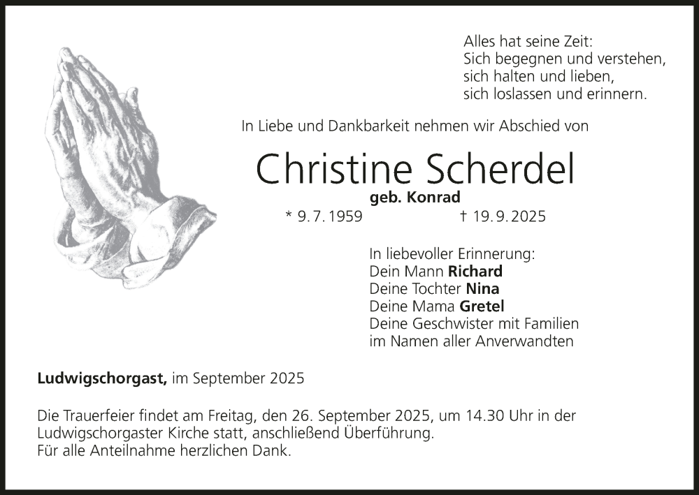  Traueranzeige für Christine Scherdel vom 24.09.2025 aus MGO