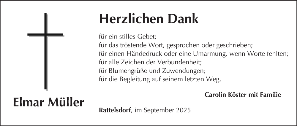  Traueranzeige für Elmar Müller vom 27.09.2025 aus MGO
