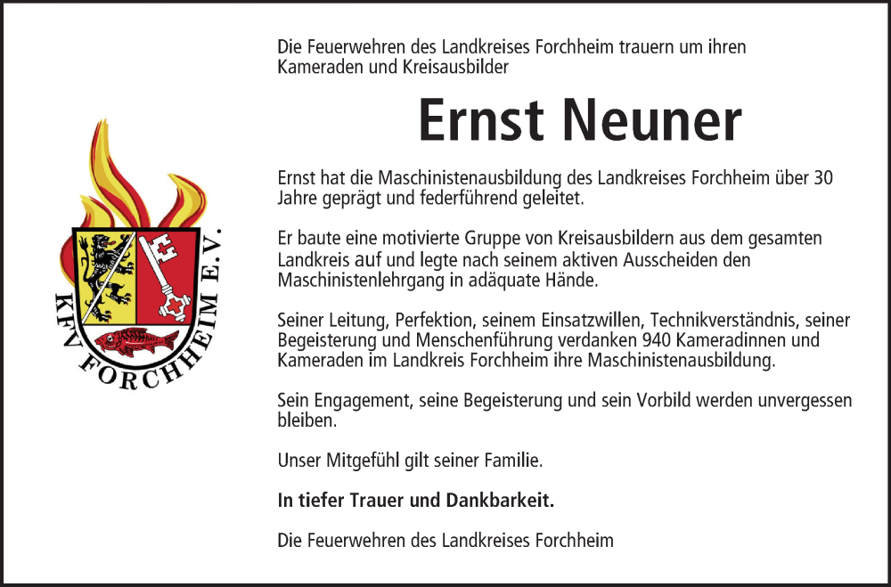  Traueranzeige für Ernst Neuner vom 24.09.2025 aus MGO