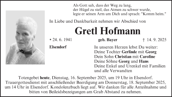Anzeige von Gretl Hofmann von MGO