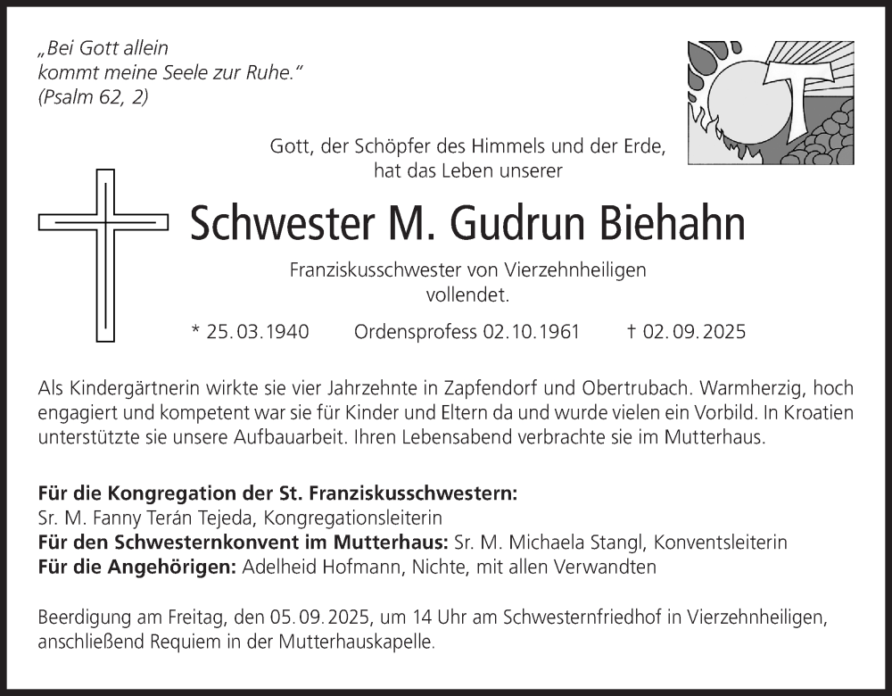  Traueranzeige für Gudrun Biehahn vom 04.09.2025 aus MGO