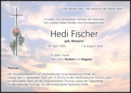 Anzeige von Hedi Fischer von MGO