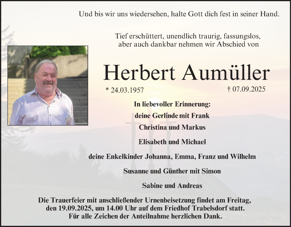  Traueranzeige für Herbert Aumüller vom 13.09.2025 aus MGO