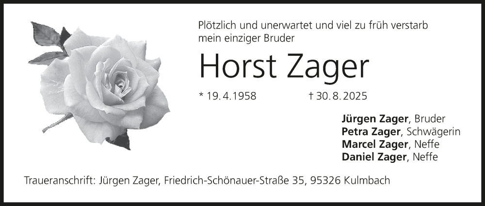  Traueranzeige für Horst Zager vom 05.09.2025 aus MGO
