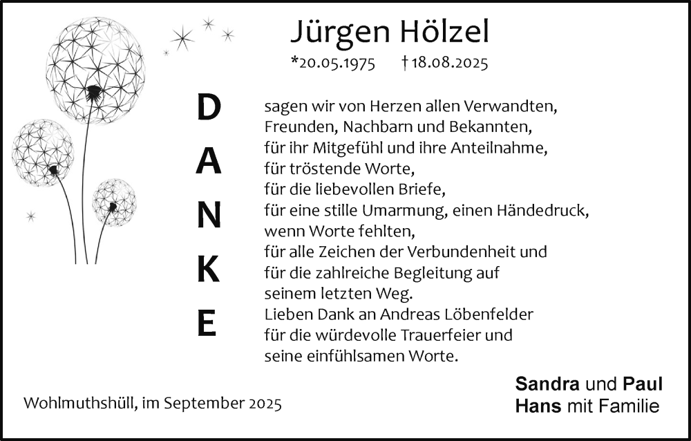  Traueranzeige für Jürgen Hölzel vom 20.09.2025 aus MGO