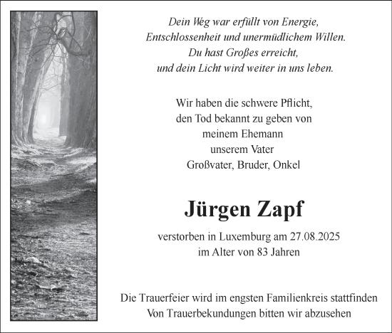 Anzeige von Jürgen Zapf von MGO