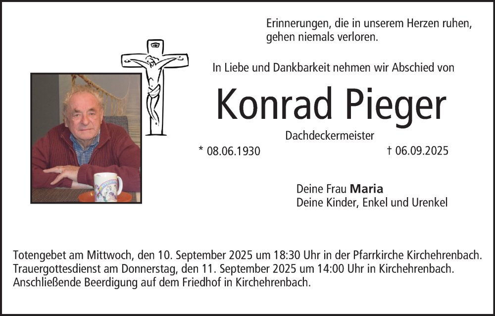  Traueranzeige für Konrad Pieger vom 09.09.2025 aus MGO