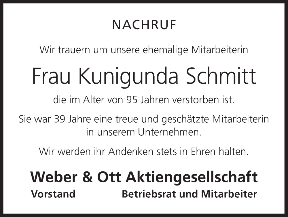  Traueranzeige für Kunigunda Schmitt vom 25.09.2025 aus MGO