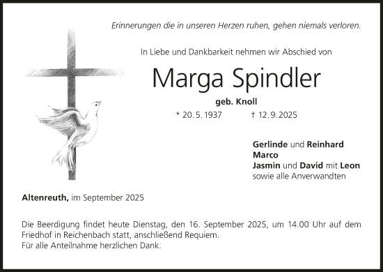 Anzeige von Marga Spindler von MGO